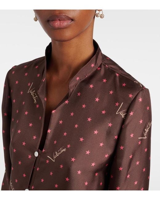 Valentino Brown Printed Silk Twill Pajama Shirt