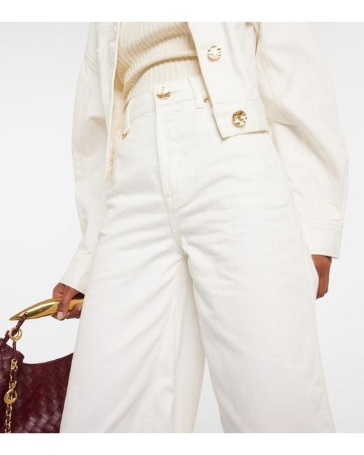 Zimmermann White Palazzo Brand-patch Wide-leg High-rise Denim Jeans