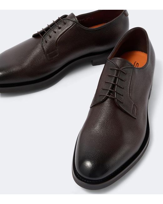 Santoni Brown Ensley Leather Derby Shoes for men