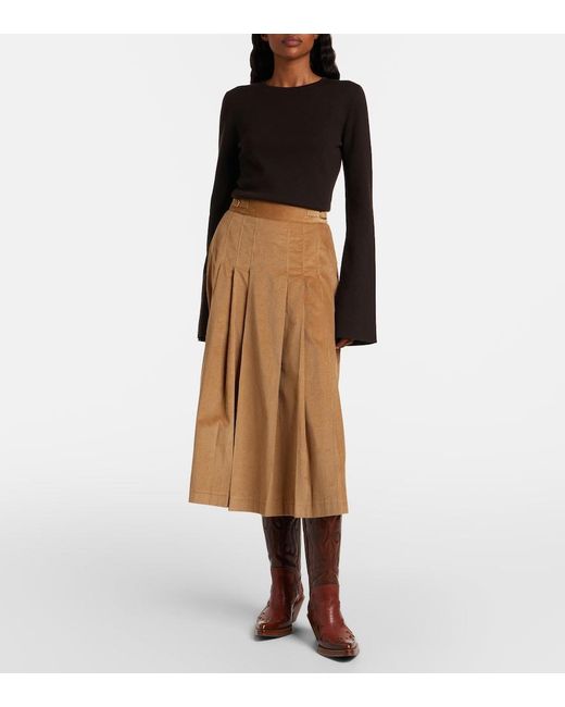 Gabriela Hearst Brown Wesley Pleated Cotton Corduroy Midi Skirt