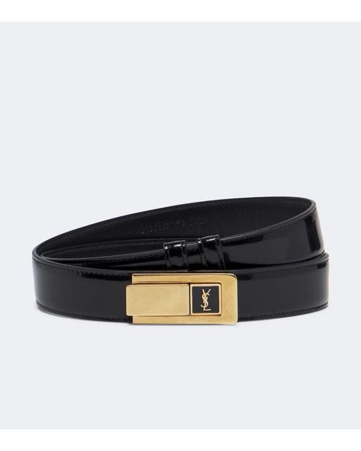 Saint Laurent Black Cassandre Patent Leather Belt