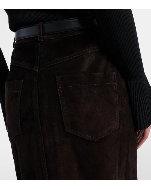 Self-Portrait Black Suede Midi Skirt