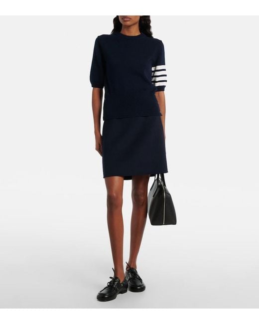 Thom Browne Blue 4-Bar Knitted Virgin Wool Sweater