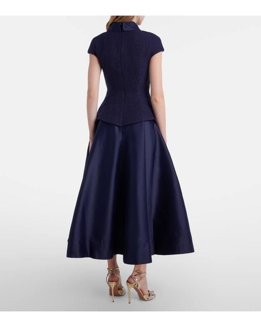 Self-Portrait Blue Boucle Taffeta Midi Dress