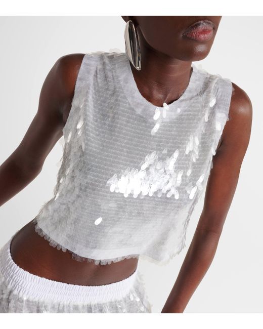 Norma Kamali White Sequined Crop Top