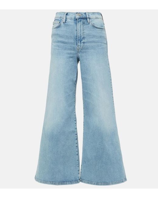 FRAME Blue High-Rise Flared Jeans Le Palazzo Crop