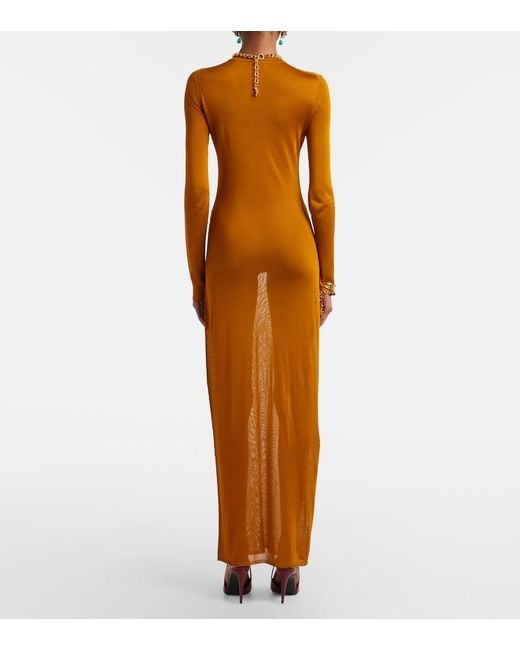 Saint Laurent Yellow Knitted Semi-Sheer Maxi Dress