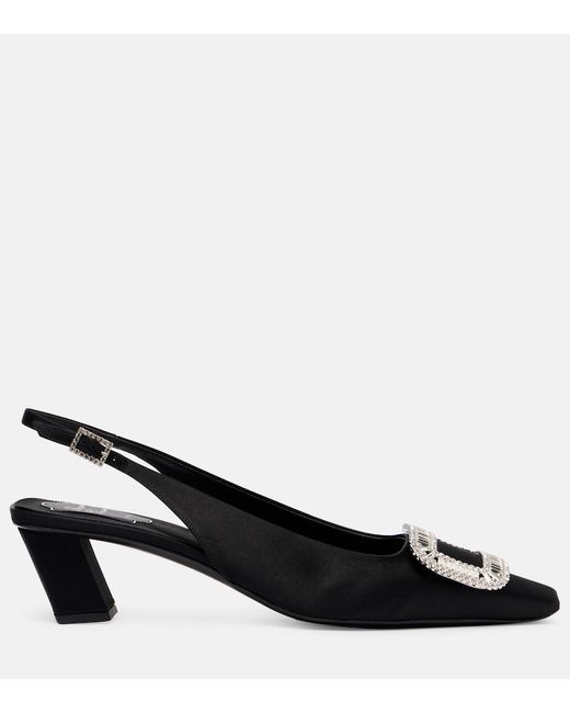Roger Vivier Black Belle Vivier 45 Satin Slingback Pumps