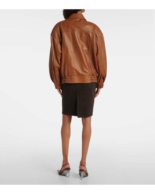 Chaqueta Bomber Oversized De Piel Saint Laurent de color Brown