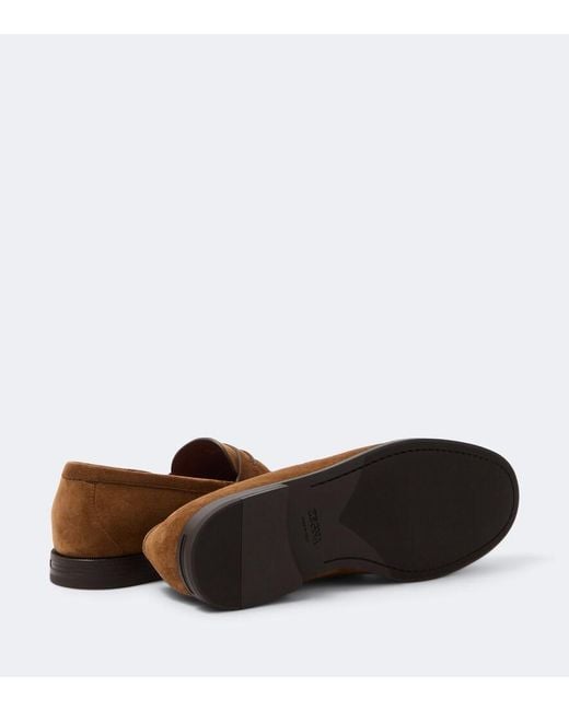 Zegna Brown Suede Penny Loafers for men