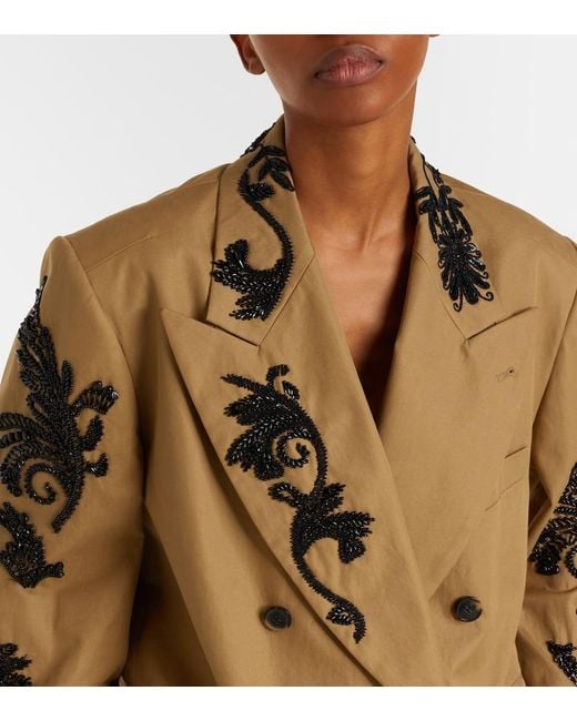 Dries Van Noten Natural Embellished Cotton Double-Breasted Blazer