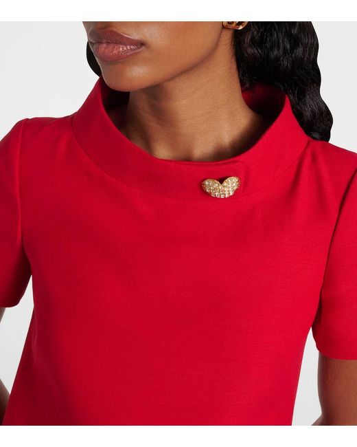 Valentino Red Embellished Wool And Silk Minidress