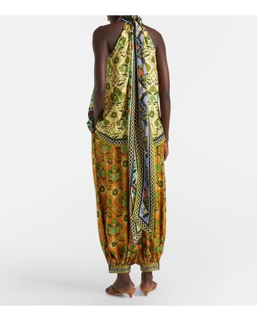 ALÉMAIS Metallic Cece Floral Silk Tapered Pants