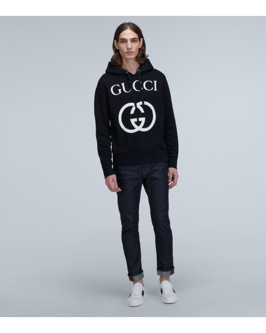 Gucci Cotton Hooded Sweatshirt With Interlocking G in Black for Men - Lyst