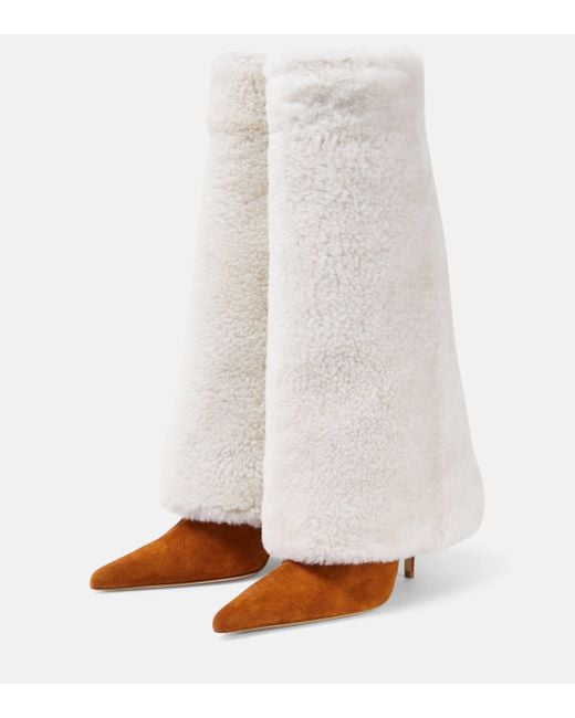 Magda Butrym White Shearling And Suede Knee-high Boots