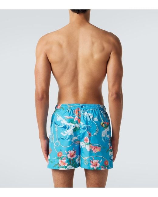 Gucci Blue Printed Poplin Swim Trunks for men