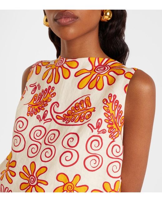 Cala De La Cruz Orange Avelino Printed Linen Top