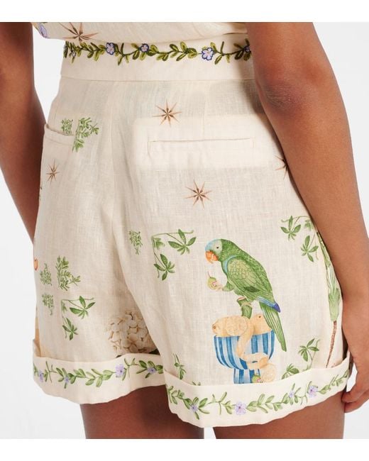 Agua Bendita Natural Rommy Floral Linen Bermuda Shorts