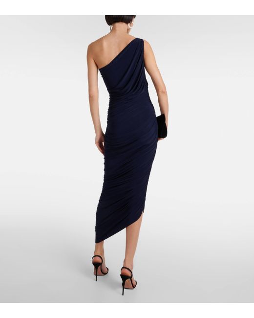 Norma Kamali Blue Diana Ruched One-shoulder Maxi Dress