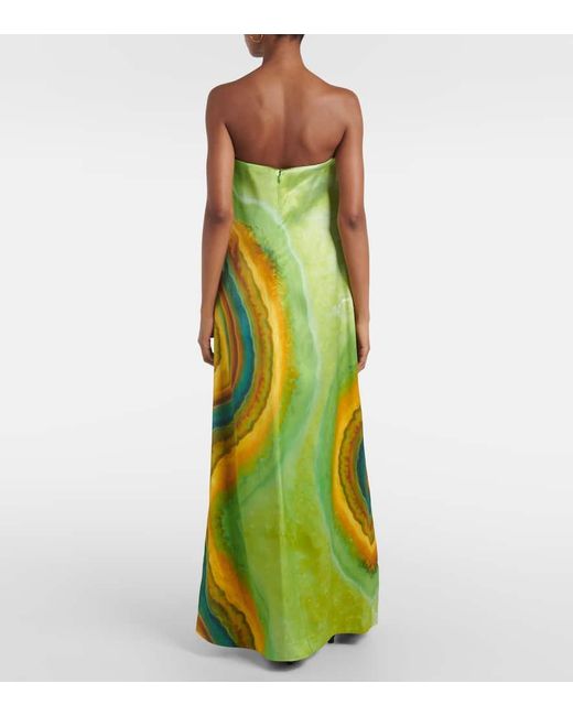 ALÉMAIS Green Iris Printed Strapless Maxi Dress