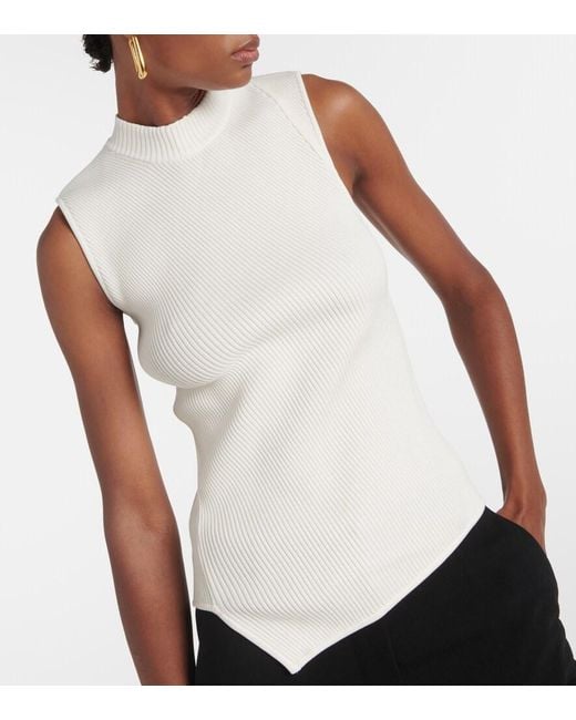 Totême  White Ribbed-Knit Asymmetric Top
