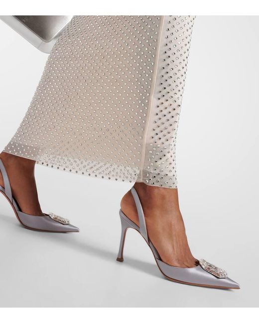 AMINA MUADDI Brown Verzierte Slingback-Pumps Camelia 90 Aus Satin