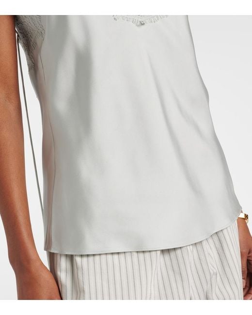 Rohe White Lace-Trimmed Silk Top