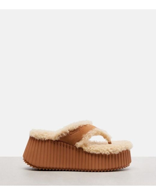 Chloé Brown Nama 80 Suede Platform Thong Sandals