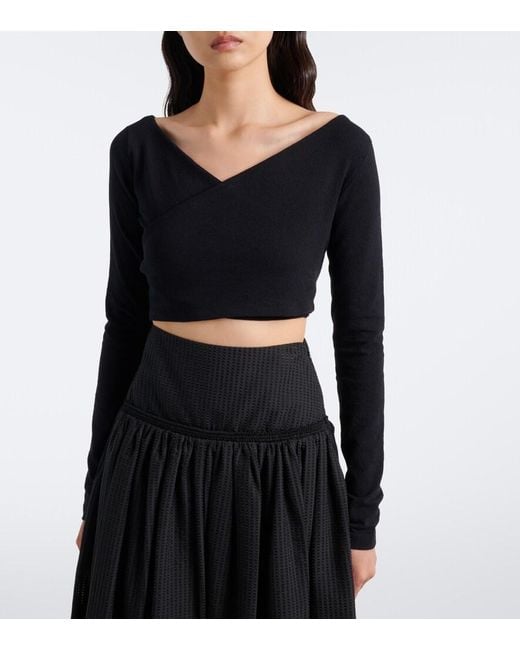 Alaïa Black Cotton-Blend Crepe Wrap Top
