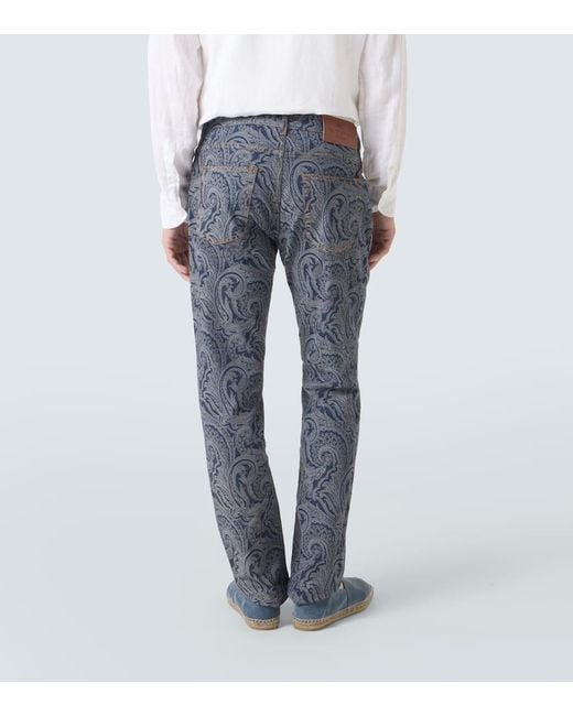 Etro Blue Roma Paisley Slim Jeans for men