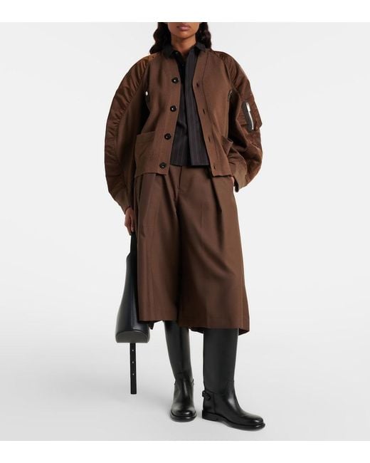 Sacai Brown Cotton-Blend And Twill Cardigan