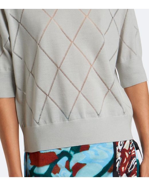 Dries Van Noten Gray Argyle Wool Sweater