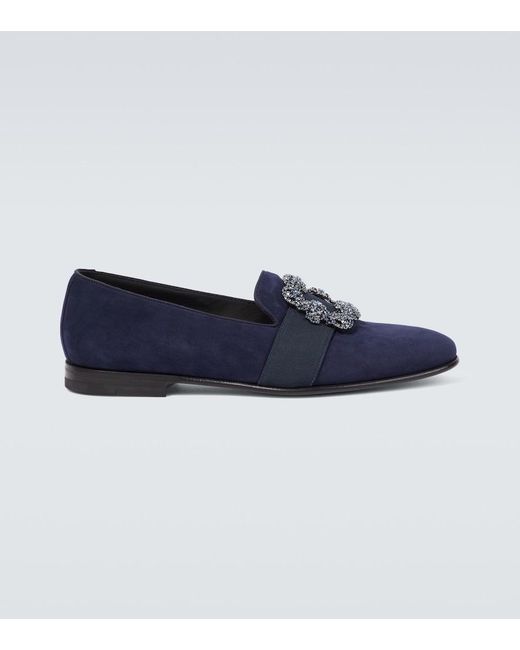 Manolo Blahnik Blue Carlton Embellished Suede Loafers for men