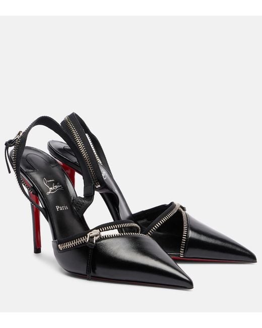 Christian Louboutin Black Slingyzip 100 Leather Slingback Pumps