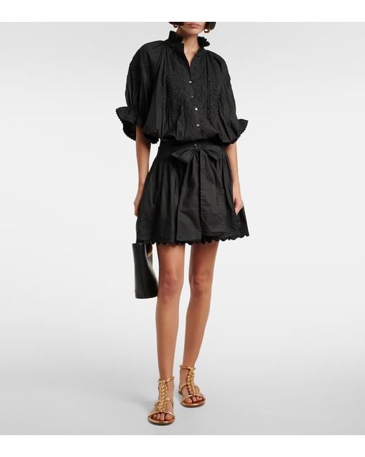Juliet Dunn Black Embroidered Cotton Poplin Minidress