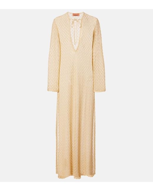 Missoni Natural Open-Knit Tie-Neck Lame Kaftan