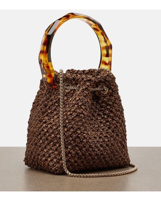 Jimmy Choo Brown Bon Bon Small Raffia-Effect Bucket Bag