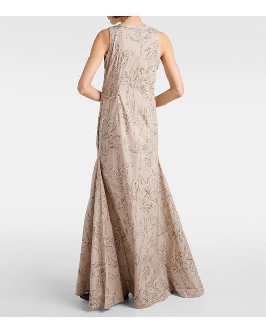 Brunello Cucinelli Natural Floral Cotton Maxi Dress