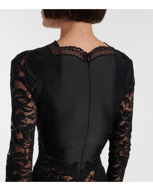 Rabanne Black Lace-Trimmed Jersey Maxi Dress