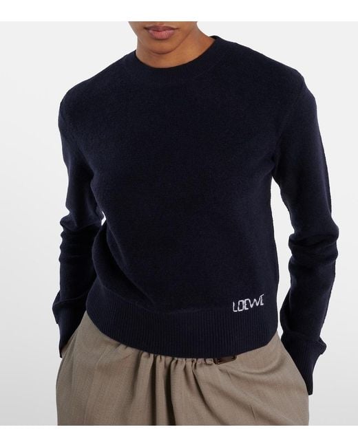 Loewe Blue Logo Embroidered Wool Sweater