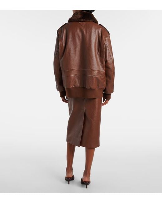 Prada Brown Bomberjacke Aus Leder Mit Shearling