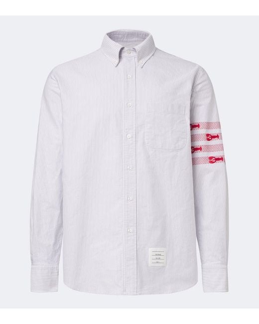 Thom Browne White 4-Bar Striped Cotton Oxford Shirt for men