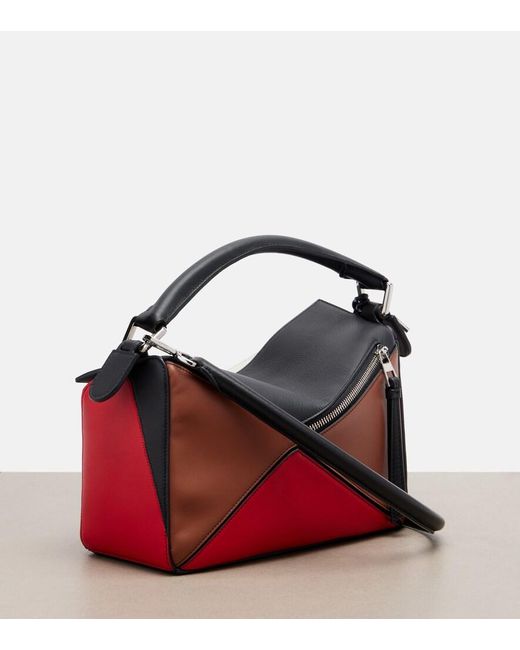Loewe Red Puzzle Lion Intarsio Small Shoulder Bag