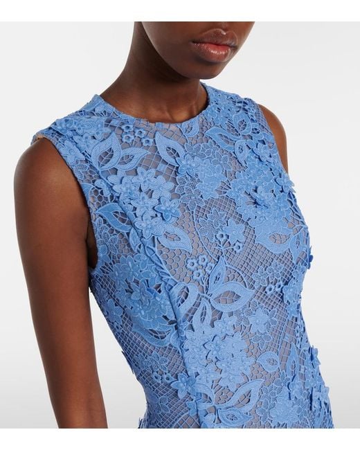 Oscar de la Renta Blue Asymmetric Floral Embroidered Cocktail Dress
