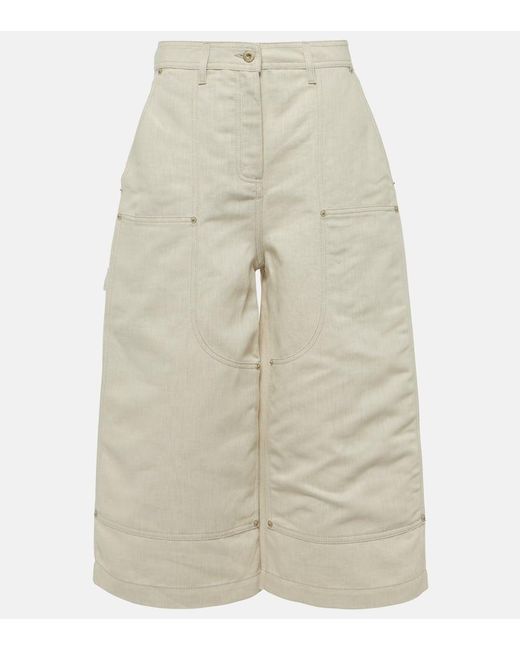 Pantaloni culottes in cotone e lino a vita alta di Loewe in White