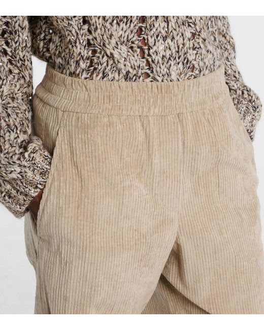 Brunello Cucinelli Natural High-Rise Cotton Corduroy Wide-Leg Pants