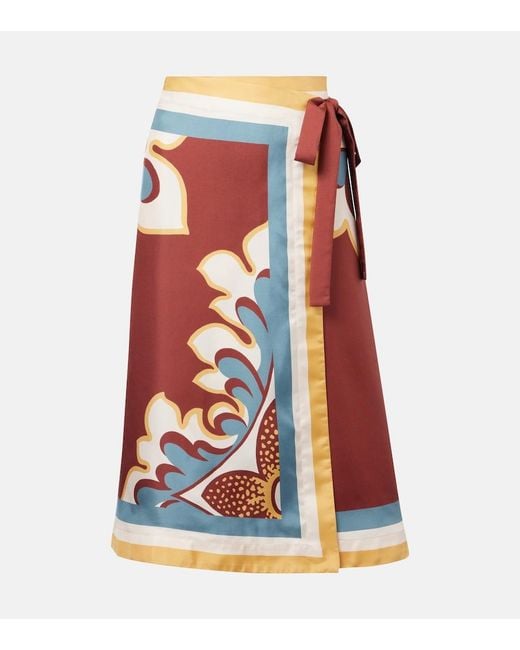 LaDoubleJ Red Printed Silk Wrap Skirt