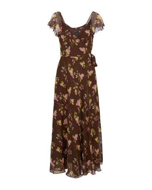 Polo Ralph Lauren Brown Floral Sleeve Midi Dress