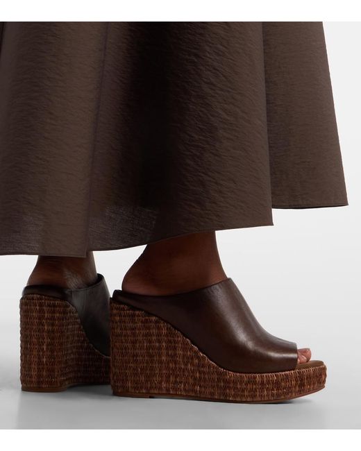 Brunello Cucinelli Brown Leather Espadrille Wedges