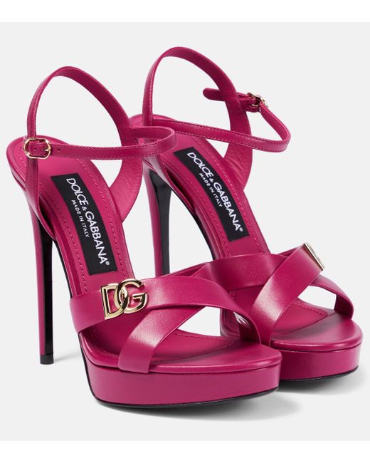Dolce & Gabbana Pink Logo-plaque Leather Sandals